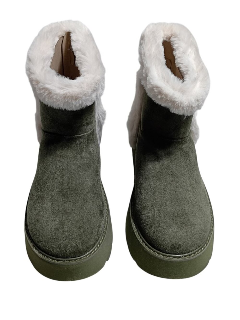Time & Tru Women's Platform Mini Cozy Boots Olive Green Size 10